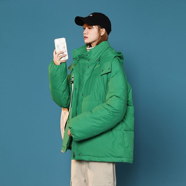 

women's down parkas make candy colors down cottonpadded jacket female students loose detachable mo han edition bread served short coat, Black