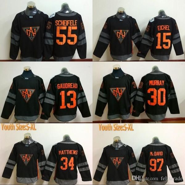 

men youth team north american 2016 world cup wch jersey 15 jack eichel 55 mark scheifele 13 gaudreau 30 murray 29 mackinnon hockey jersey, Black;red