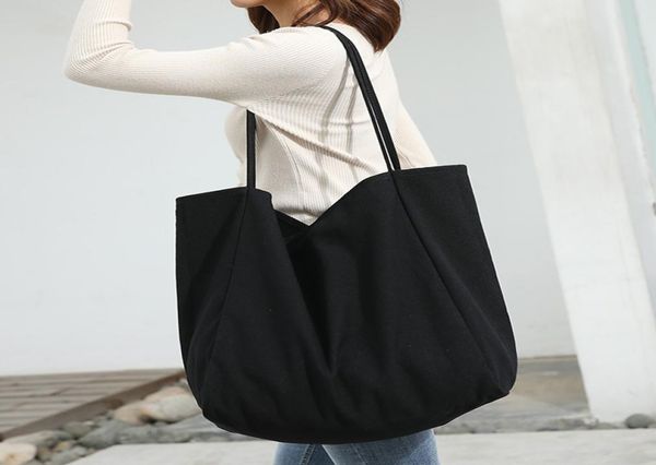 

women big canvas shopping bag reusable soild extra large tote grocery bag eco environmental shopper shoulder bags for young girl t4923073