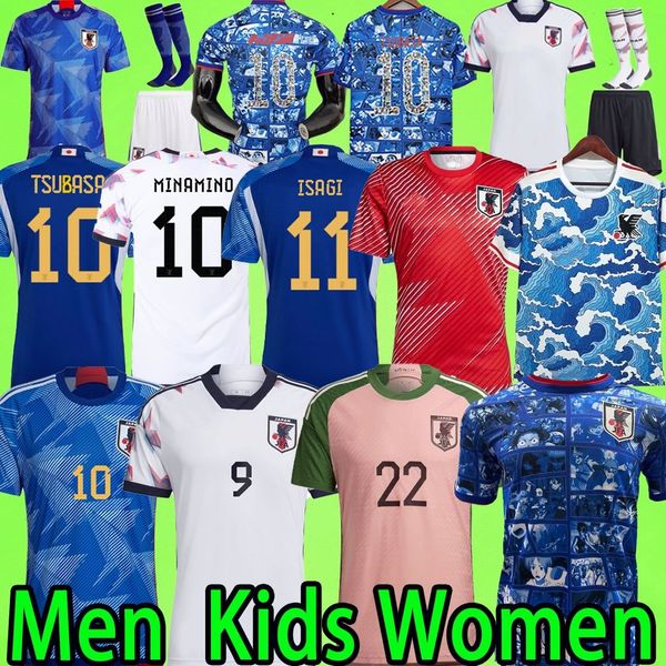 

xxxl 4xl japan 2022 soccer jersey isagi atom tsubasa minamino asano doan maeda kubo women men kids kit 2023 japanese uniforms 22 23 football, Black;yellow