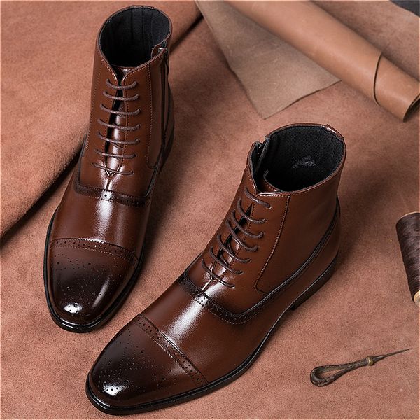 

boots men's basic boots classic leather pu low heel ankle botas mens casual shoes outdoor lace up big size 3947 dress shoes for men 221, Black