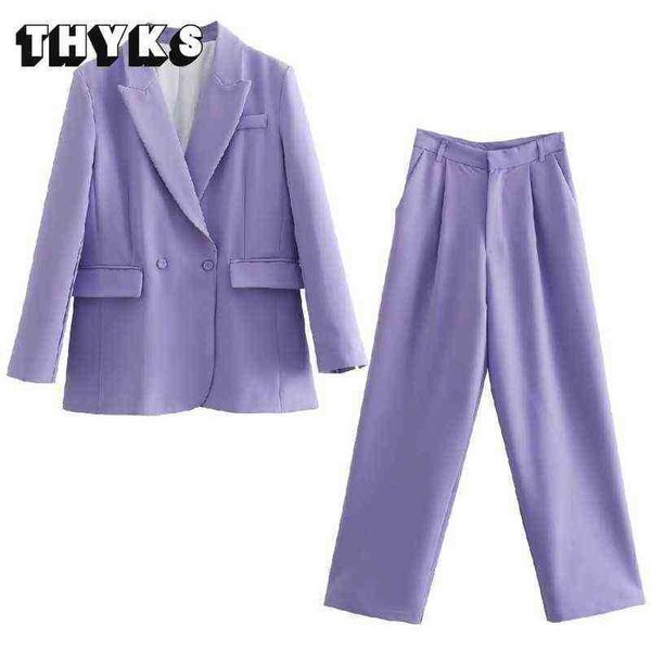

women pants suit spring 2022 purple blazer pants 2 piece set solid office suit loose elegant chic kit ladies oversized jackets j220813, White;black