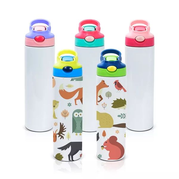 

sublimation blanks kids tumbler water bottle 20 oz white with straw and portable lid 500ml 304 double walled stainless steel bottles