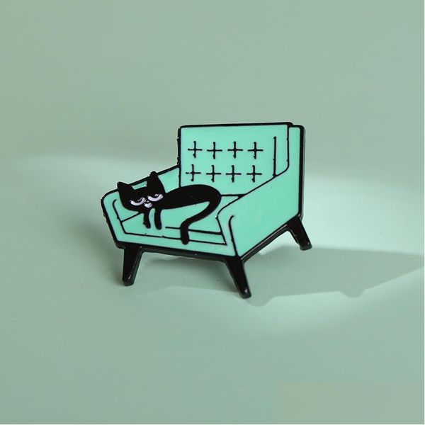 

pins brooches cartoon creative little black cat lying on the sofa brooches for girls cute animal badge paint enamel pin denim shirt dhcbd, Gray
