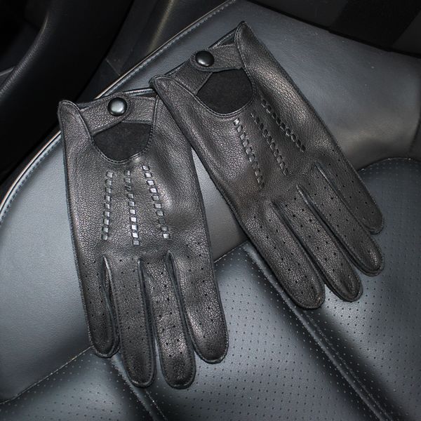 

five fingers gloves men' deerskin thin single skinless fashion locomotive spring and summer autumn driving full finger genuine leather, Blue;gray