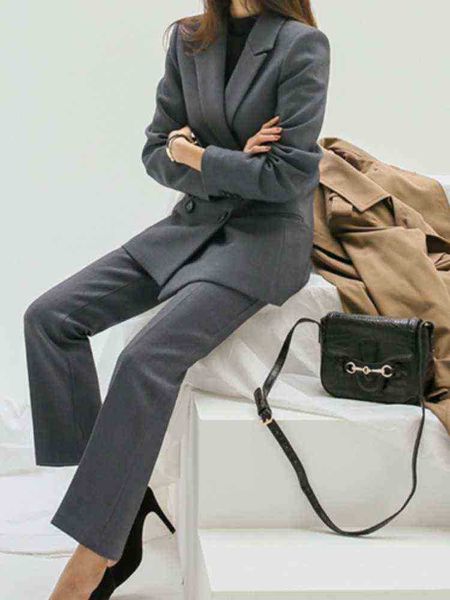

women spring autumn casual blazer pants fit office ladies business elegant two piece set female fashion workwear outfits j220813, White;black