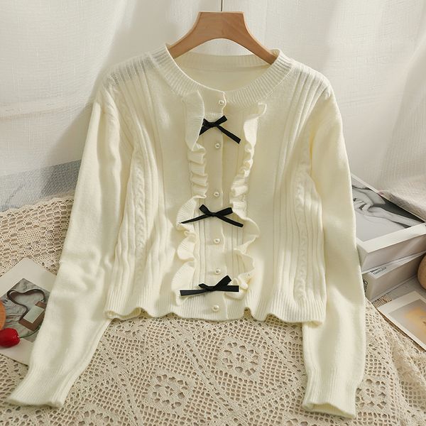

women s knits tees women sweet ruffle long sleeve cardigan vintage elegant butterfly knit korean fashion sweater coat single breasted knitwe, White