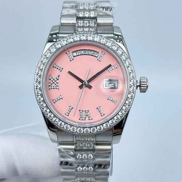 

ladies watches automatic mechanical watch fashion wristwatches stainless steel strap montre de luxe business design diamond bezel double cal, Slivery;brown