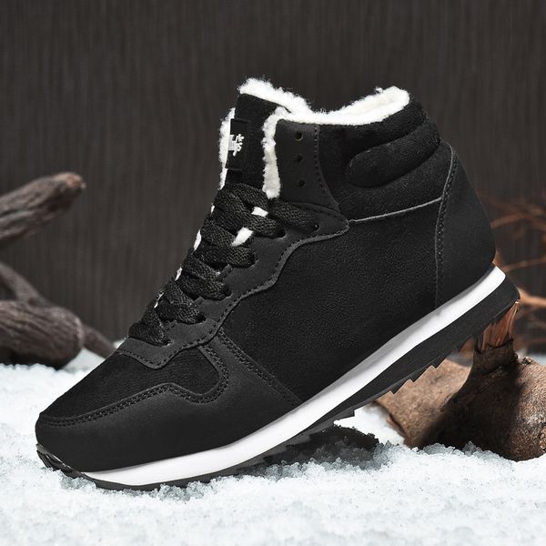 

boots winter fashion snow boots for men outdoor casual antiskid ankle shoes plush warm lined laceup couple footwear big size 3648 221128, Black