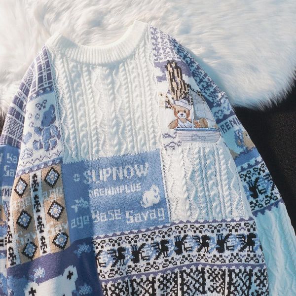

women's sweaters christmas cartoon ins sweater women autumn winter trend loose set head round neck thickening warm ladies long sleeved, White;black