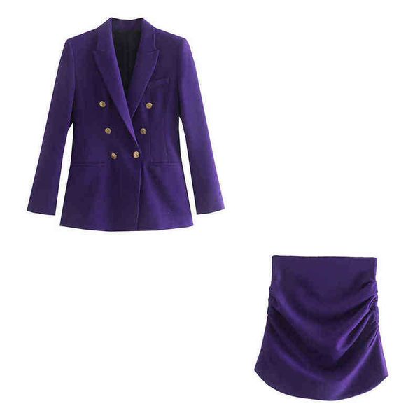

xikom 2021 women two piece set purple vintage office lady double breasted blazer female slim high waist pleats skirt suit xeasy 2 j220813, White;black