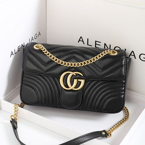 

2022 designers leather women shoulder gg bags crossbody luxury handbags clutch purses ladies wallets tote gold silver black chain bag #1732