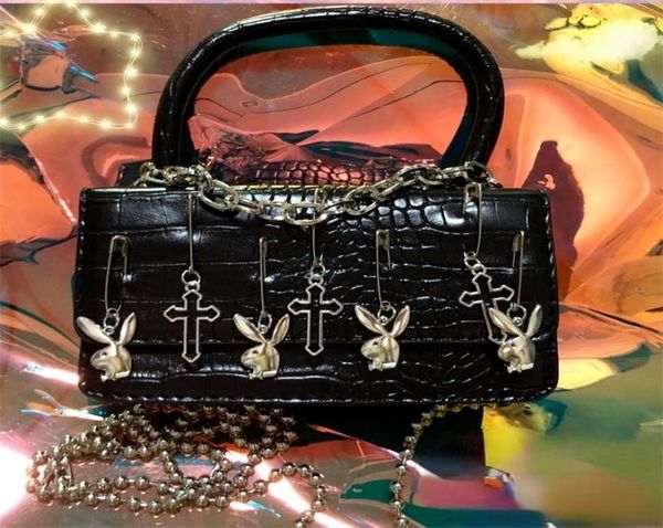 

harajuku gothic shoulder bag woman metal punk moto biker style female handbags cross paper clip rabbit dark messenger purses 220616318551