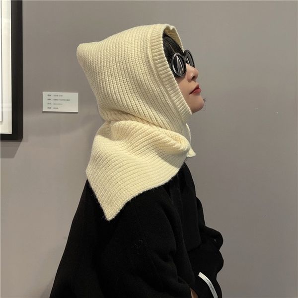 

beanieskull caps very fashion balaclava shawl women winter hat soft knitted hooded neck collar cap beanie hat warm scarf bonnet 221128, Blue;gray