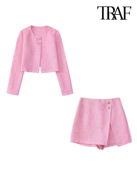 

suit traf women fashion front buttons tweed open jacket coat vintage high waist, White;black