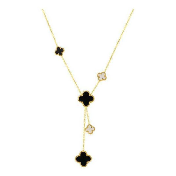 

pendant s simple double sided four leaf grass tassel women's 18k titanium steel colorfast necklace, Silver
