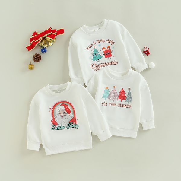 

pullover 0915 lioraitiin 05years toddler kid boys girls shirt long sleeve round neck santa christmas tree print loose 221125, Blue