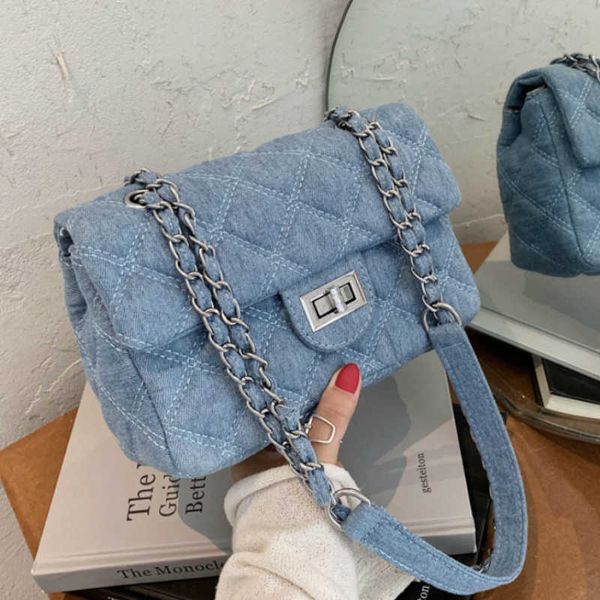

totes 2022 women's padded denim handbag handbag with chain luxury designer y2211