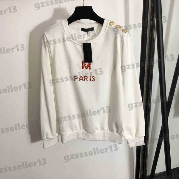 

designer womens hoodie blm studded embroidered letter hoodie metal shoulder button round neck pullover long-sleeved sweatshirts brand, Black