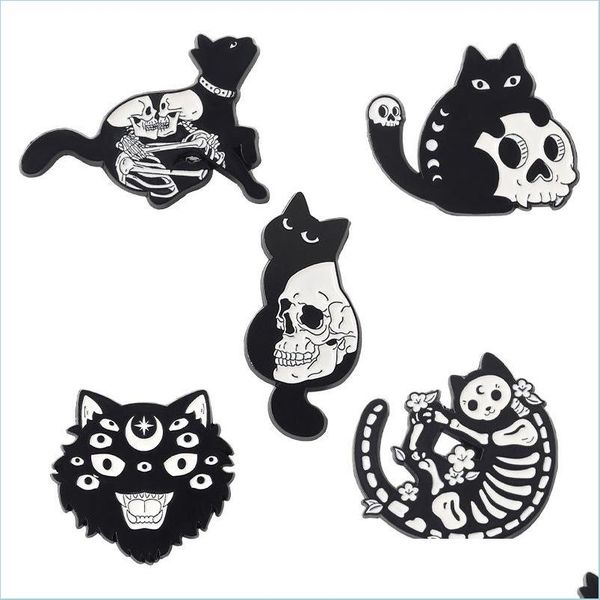 

pins brooches cat enamel pins skl skeleton witch cats badge brooch lapel pin denim jeans jewelry 620 h1 drop delivery dhgarden dhpm6, Gray