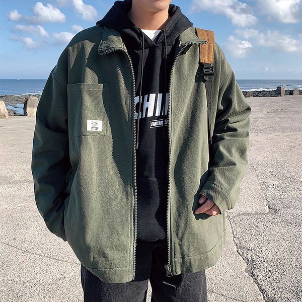 

men's jackets hybskr high street army green men harajuku casual zipper man outerwear coats fashion male hip hop loose 221128, Black;brown