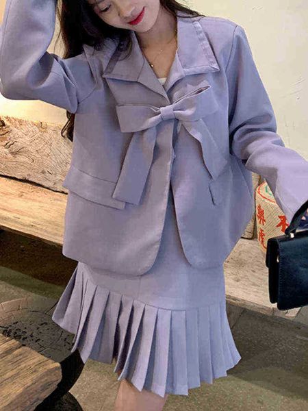 

summer elegant casual women blazer skirts suit office ladies slim vintage jackets aline saya two pieces set femme fashion cloth j220813, White;black