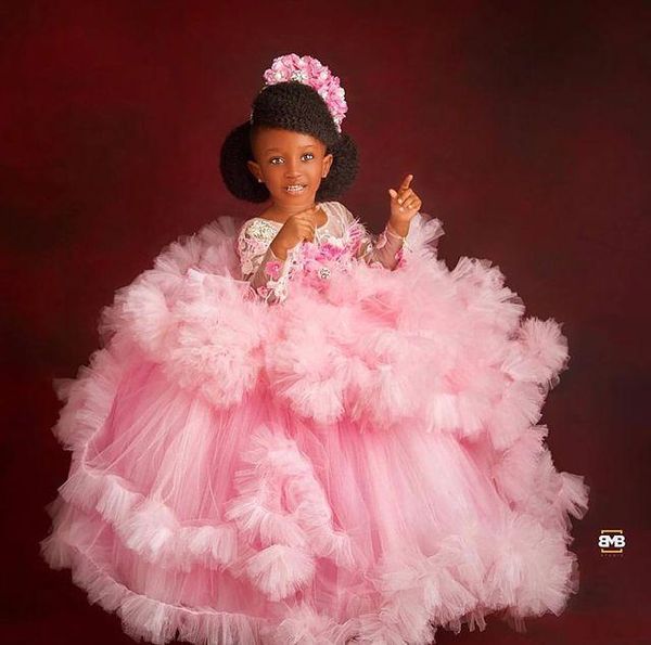 

luxurious pink 2022 flower girl dresses sheer neck feather children wedding dresses communion pageant gowns wly935, White;blue