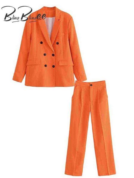 

blingblingee autumn 2022 women casual jacket hit double breasted female loose blazer suits straight pants tall 2 piece sets j220813, White;black
