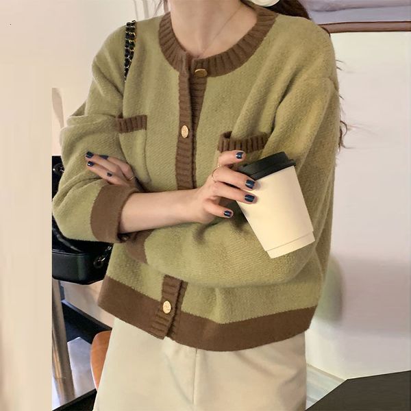 

women's knits tees knitted cardigan women's sweater autumn winter korean lazy style color matching elegant knited sweater coat for, White