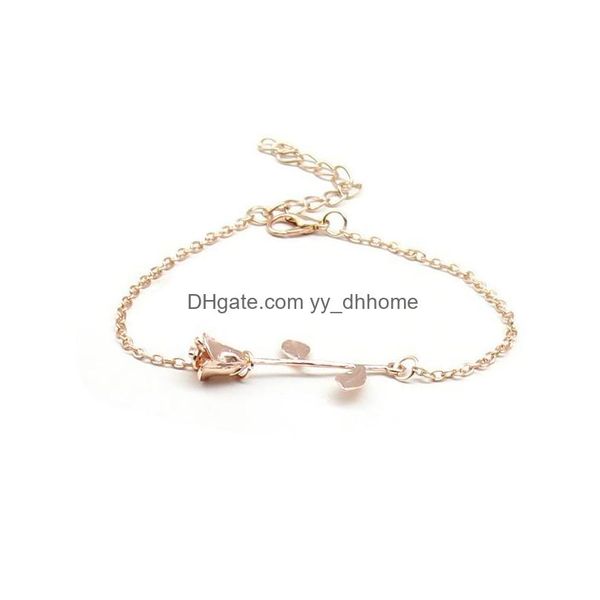 

charm bracelets fashion rose flower charm bracelet women bangle adjustable pseras mujer wedding bridal jewelry drop delivery bracelet dhunm, Golden;silver