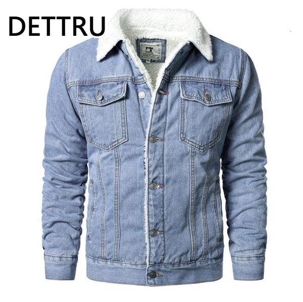 

men's jackets light blue jean casual denim coats wool liner thicker winter warm size 6xl 221124, Black;brown