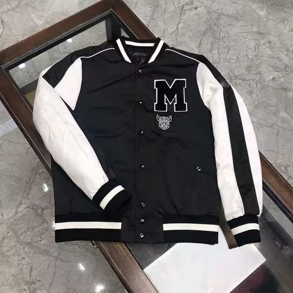 

2022 varsity big m letter print jacket men's coat street hip-hop retro baseball uniform double side wear reversible, Black;brown