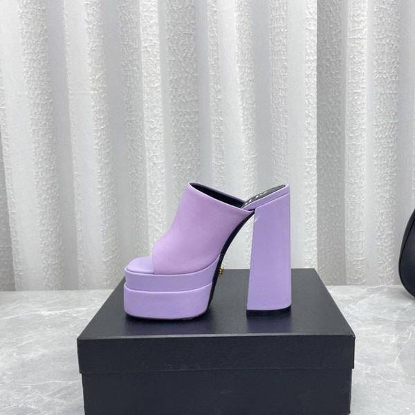 

purple medusa platform sandals mules calf leather slides chunky block high heels slip-on open toe women luxury designers street style s atsv, Black