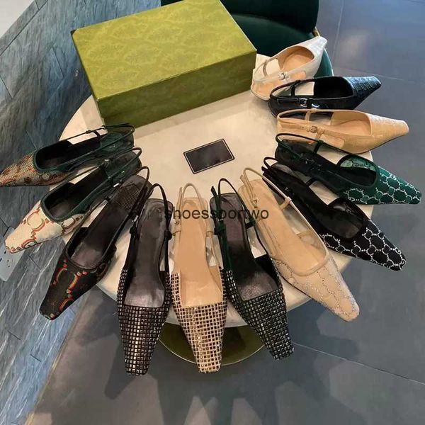 

fashion sandals gauze rhinestone decoration calico women dress shoes luxury designers small square head kitten heel back strap genu, Black