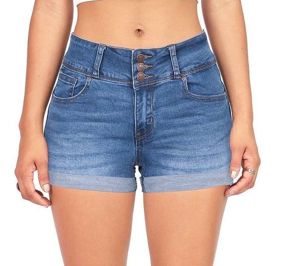 

Summer new foreign trade waist multi-color denim stretch shorts women, White