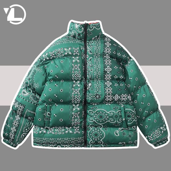 

mens down parkas doublesided men hip hop harajuku cashew flower printed outwear coats winter high street oversized padded jackets 221128, Black
