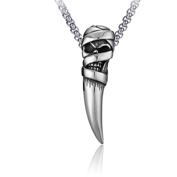 

stainless steel skull tooth necklace pendant ancient silver necklaces women men hiphop fashion fine jewelry