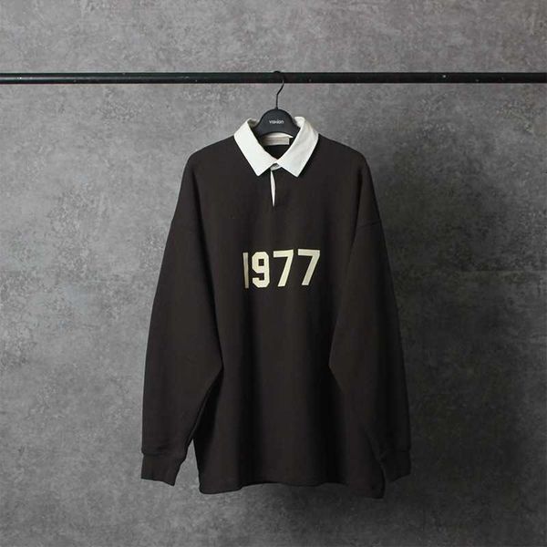 

hoodies hweatshirts fog season 8 multi thread essentials 1977 digital printed flocked polo polo collar long sleeve sweater trend, Black
