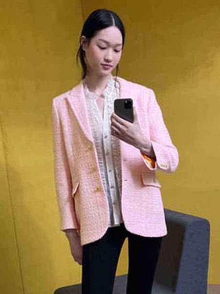 

2022 spring and summer new women clothing soft temperament allmatch lapel button decorative texture slim jacket j220813, White;black