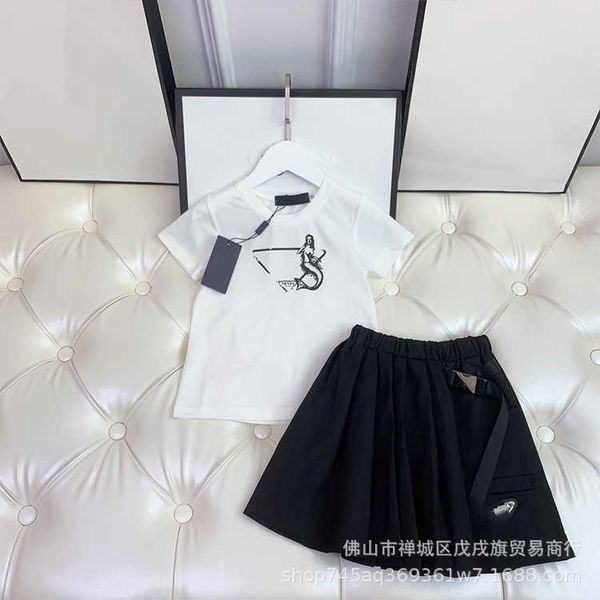 

designer clothing sets girls summer fashion brand suit small fresh college style simple generous short sleeved t-shirt half skirt two-piece, White