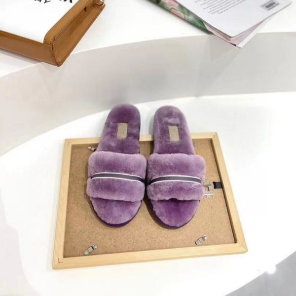 

new fashion slippers luxury designer snow shoes outdoor anti-skid warm shoes platform flat head candy color flat bottom fur women's let, Black