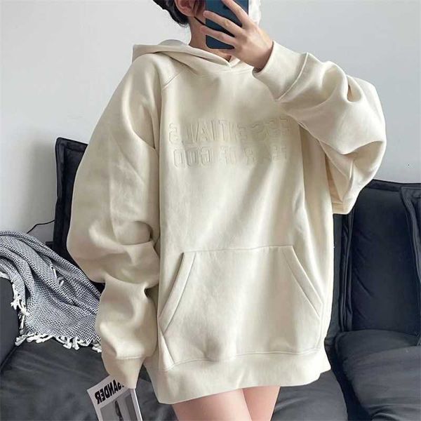 

hoodies hweatshirts fog essentials season 8 double thread flocking print american high street loose couple hoodie men, Black