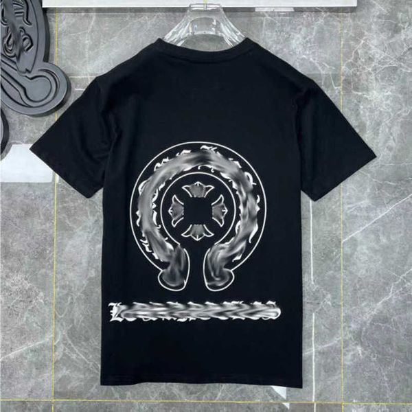 

fashion luxury women's t shirt ch brand tees men women sanskrit letter sweatshirts short sleeve horseshoe couple t-shirt classic cross, White