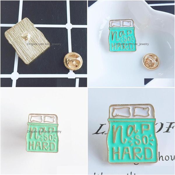 

pins brooches creative letter nap so hard brooches fashion cozy cot shaped brooch cartoon gold plated badges denim shirt gift bag a dh1y0, Gray