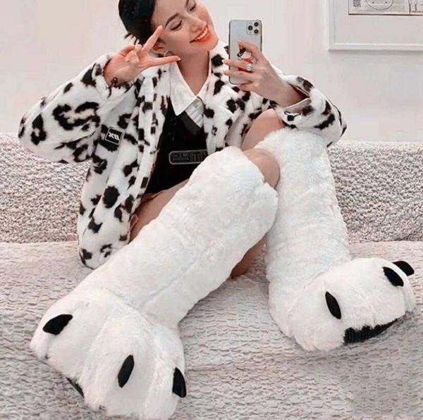

boots women boots creative cute bear claw winter slippers boys girls home slippers furry warm couple indoor shoes fur slides 220903, Black