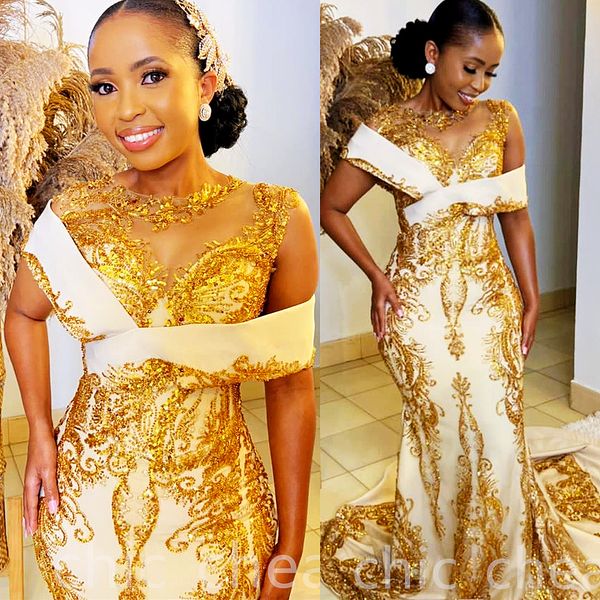 

2022 arabic aso ebi gold mermaid prom dresses sequined lace evening formal party second reception birthday engagement gowns dress zj888, Black