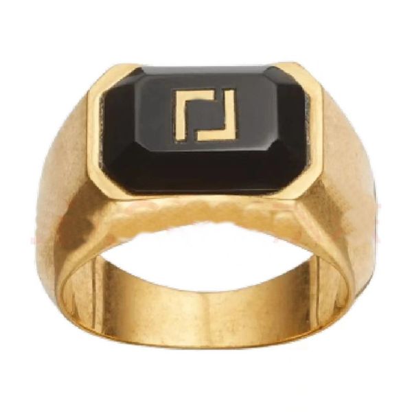 

fashion luxury band black gemstone rings men lady brass engraved hollow out f letter 18k gold wide ring women jewelry gifts frn --02, Silver