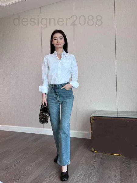 

women's jeans designer autumn and winter 2022 new triangle long pants for women slim high waist cropped leg micro flare, Blue