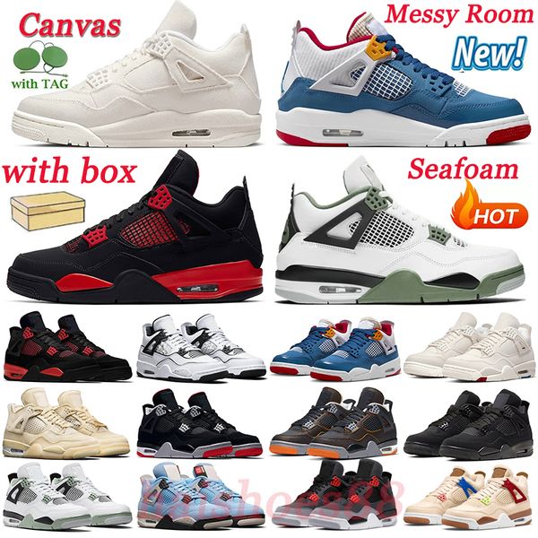 

men women basketball shoes 4s 4 canvas messy room red thunder seafoam violet ore midnight navy trainers sports sneakers eur 36-47