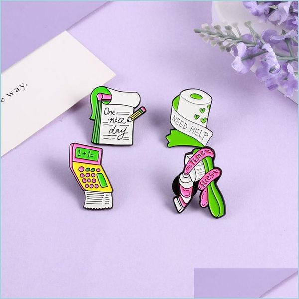 

pins brooches fashion jewelry enamel brooch pin cartoon toothbrush toilet paper calcator notepad lapel metal badges luxury dhgarden dhkgg, Gray